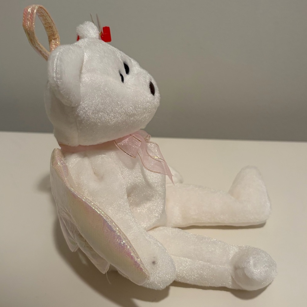 NWT RARE Ty White Angel Bear Plush with Iridescent Wings Beanie Baby WITH ERRORS - Picture 3 of 9